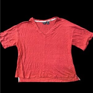 Tahari Shirt Orange Linen Flowy Vneck Tunic Women’s L